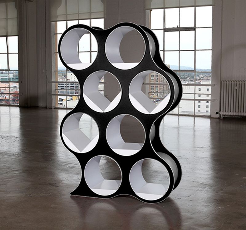 Bolla 8 Room Divider & Book Shelving, 48" x 16" x 68", Black with White Edge | Modern Office