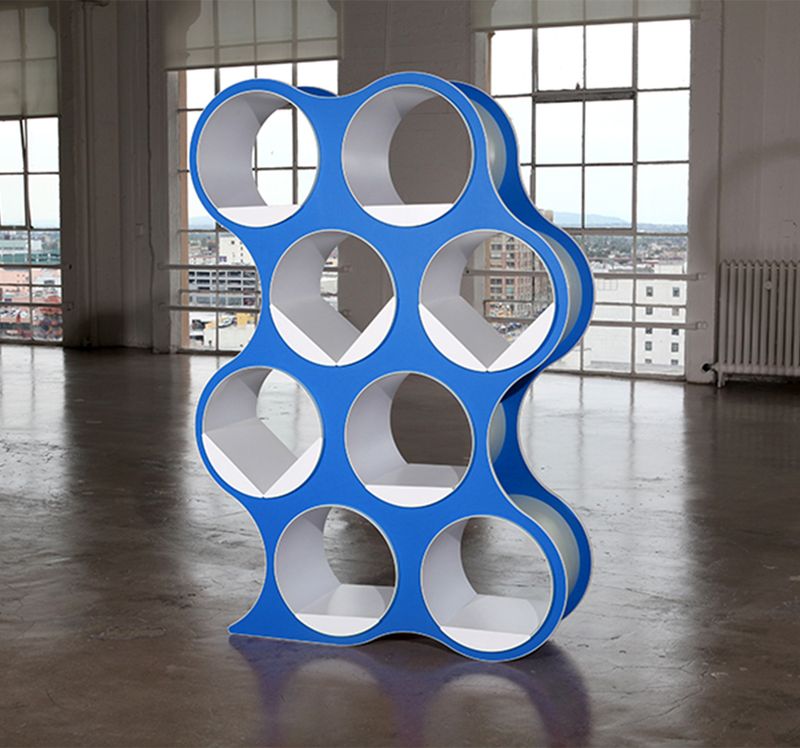 Bolla 8 Room Divider & Book Shelving, 48" x 16" x 68", Artic Blue with White Edge | Modern Office