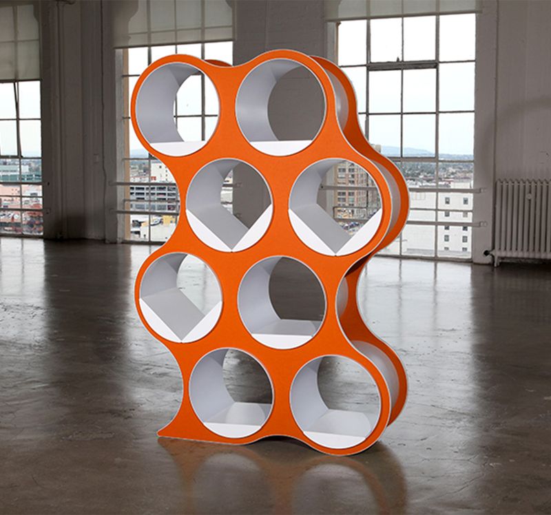 Bolla 8 Room Divider & Book Shelving, 48" x 16" x 68", Tangerine with White Edge | Modern Office