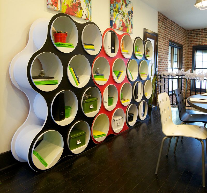 Bolla 8 Room Divider & Book Shelving, 48" x 16" x 68", Black with White Edge | Modern Office