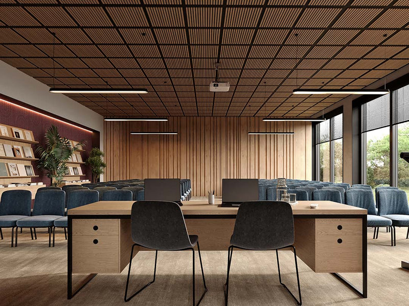 Oak/Black Wood Ceiling Tiles — acoustic ceiling panel by FeltRight