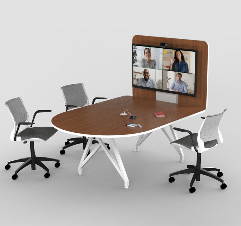TeleMeet Connect Moon Shaped Conference Table with Media Panel