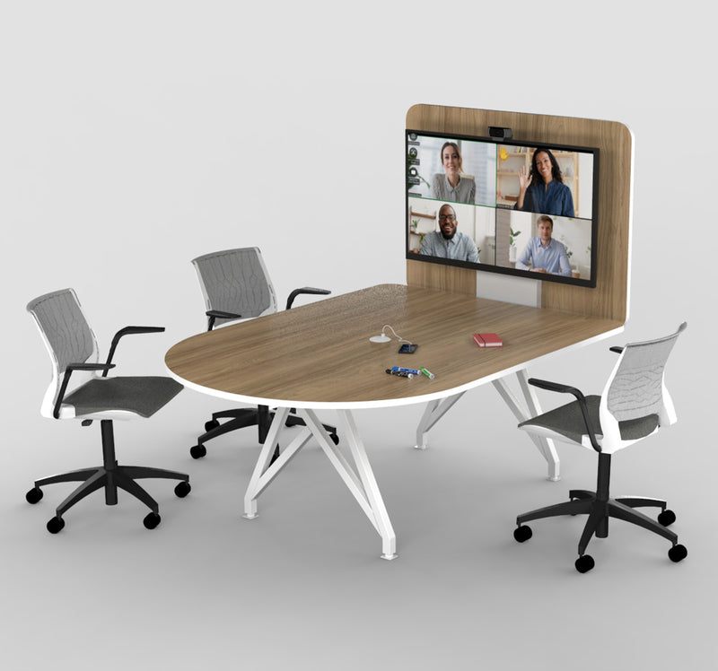 TeleMeet Connect Moon Shaped Conference Table with Media Panel