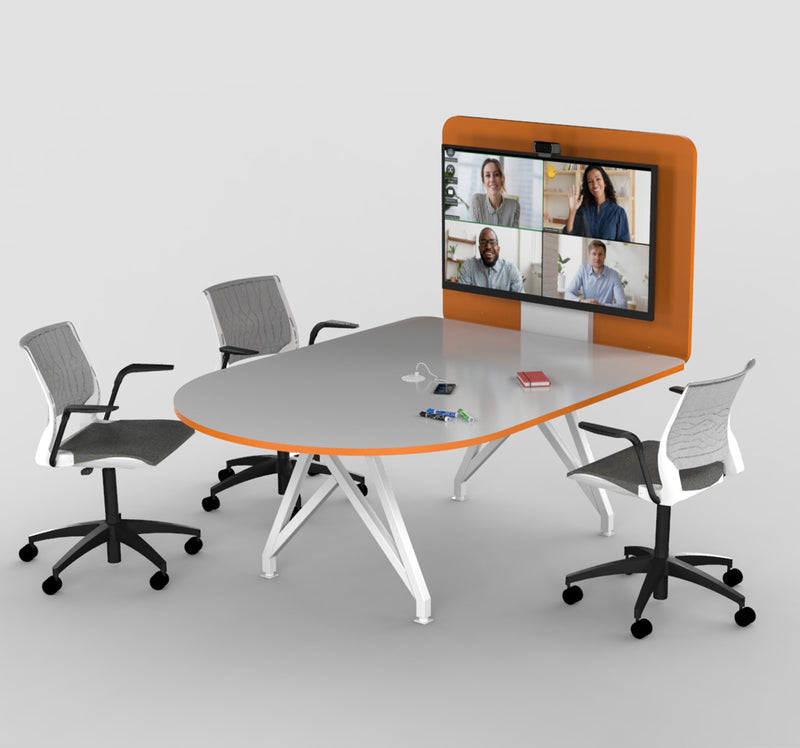 TeleMeet Connect Moon Shaped Conference Table with Media Panel