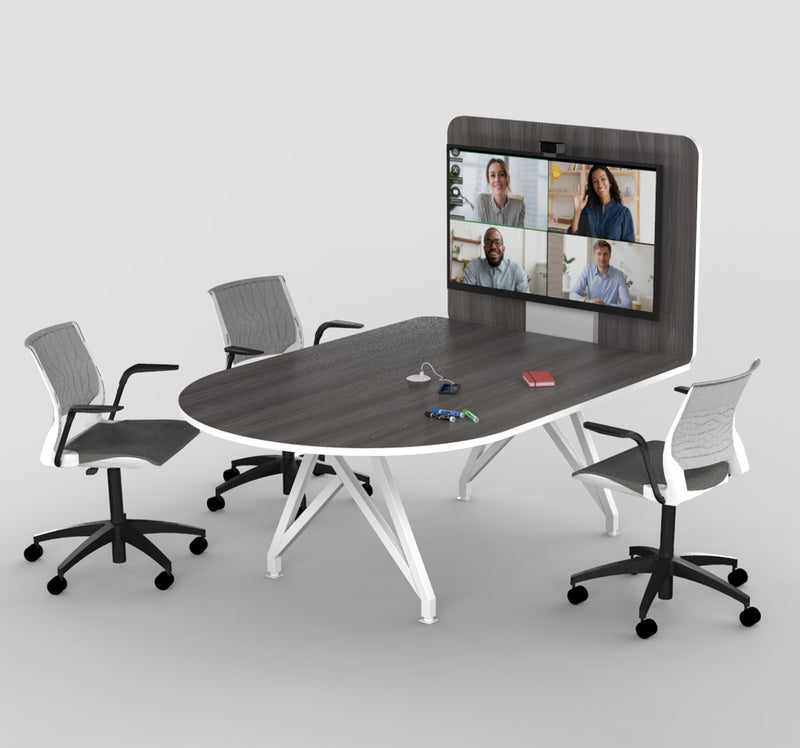 TeleMeet Connect Moon Shaped Conference Table with Media Panel
