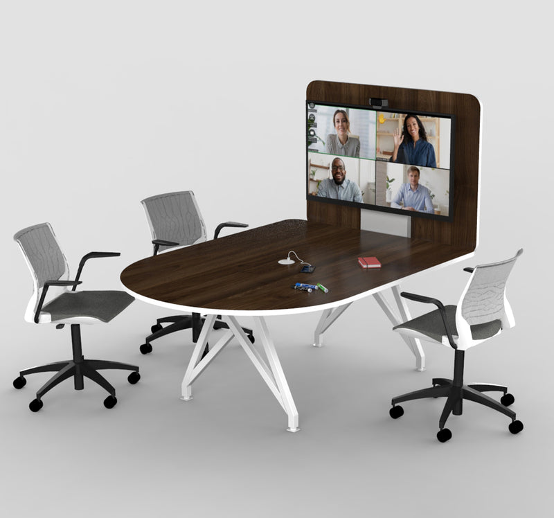 TeleMeet Connect Moon Shaped Conference Table with Media Panel