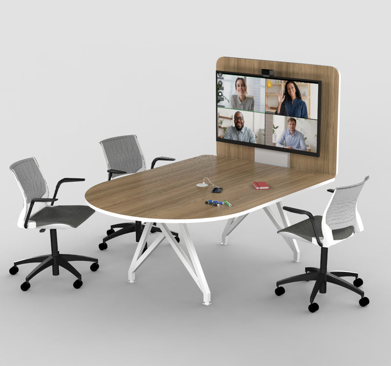 TeleMeet Connect Moon Shaped Conference Table with Media Panel