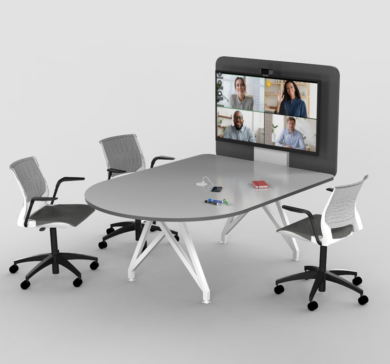TeleMeet Connect Moon Shaped Conference Table with Media Panel