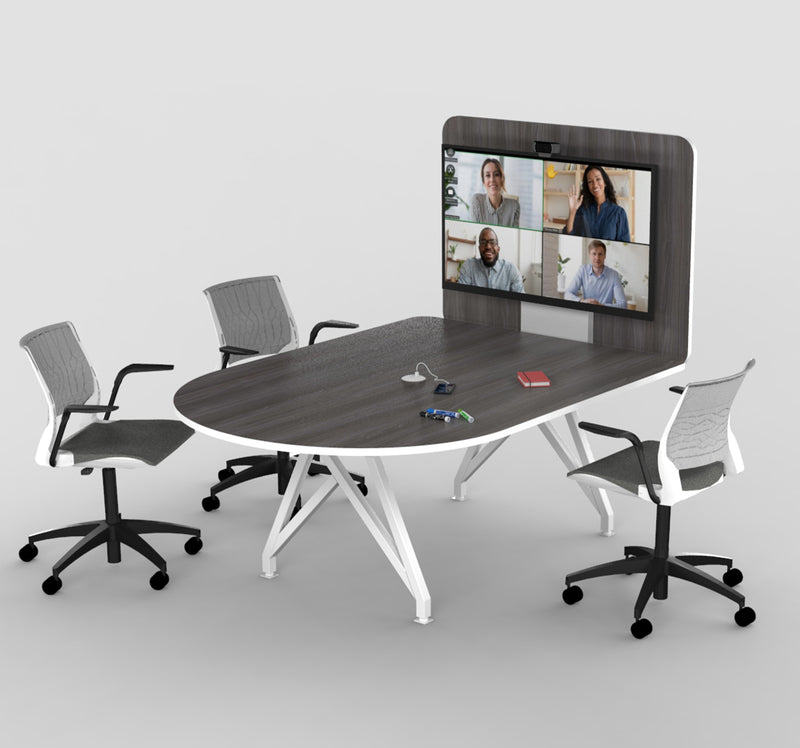 TeleMeet Connect Moon Shaped Conference Table with Media Panel