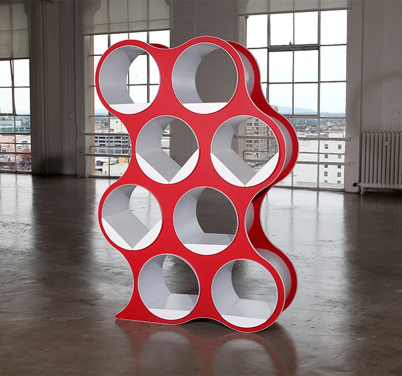 Bolla 8 Room Divider & Book Shelving, 48" x 16" x 68", Red with White Edge | Mode Office