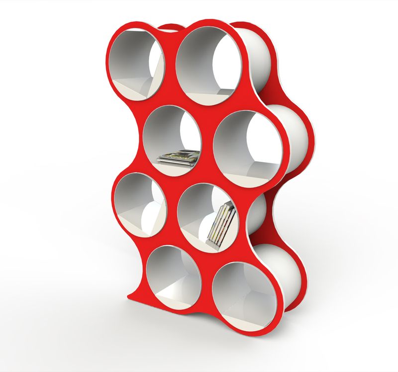 Bolla 8 Room Divider & Book Shelving, 48" x 16" x 68", Red with White Edge | Mode Office